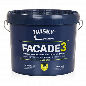 Краска  HUSKY FACADE 3  9л  силикон-акрил, мат, ФАСАДНАЯ