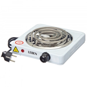 Электроплита 1-конф. "LEBEN" спиральный нагреватель 1,0кВт, белая (Китай)