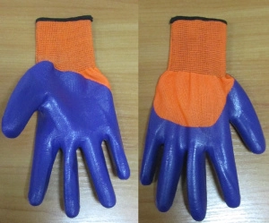 Перчатки нейлон/полуоблив плотные оранжевые с фиолетовым /баклажан (уп.12 пар) 