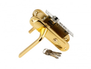 Замок ЗВ S-locked 150-240 PB, 3 англ.ключ-верт, м/о 50мм, бэксет 40мм, ручка прямая, золото