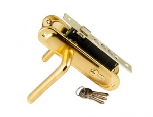 Замок ЗВ S-locked 162-247 PB/SB, 5 англ.ключ-верт, м/о 61.5мм, бэксет 40мм, ручка прямая, золото