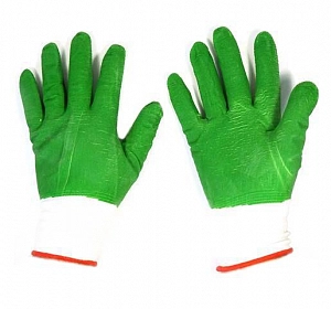 Перчатки нейлон/полный облив вспененные рифленые  зеленые (уп.12 пар) 
