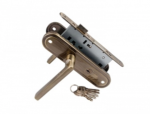 Замок ЗВ S-locked 155-224 AB, 5 англ.ключ-верт, м/о 55мм, бэксет 55мм, ручка прямая, бронза