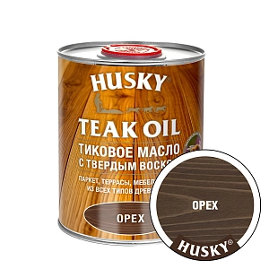 Масло ТИКОВОЕ с твердым воском(д/защ/декор отделк паркета,полов,стен,террас) Орех 0,9л HUSKY(6шт)